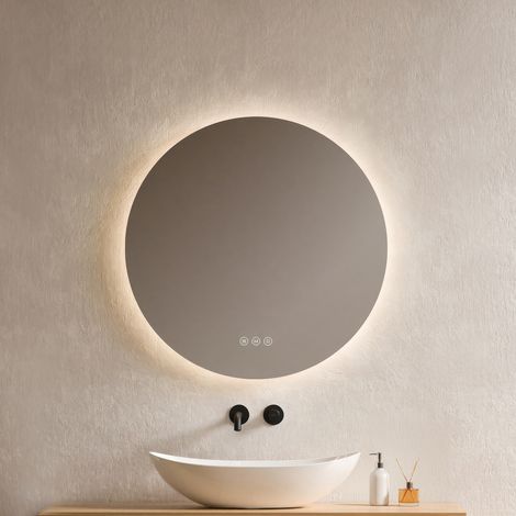 EMKE Miroir lumineux salle de bain rond diamètre 70cm, Miroir LED rétro-éclairage avec Interrupteur Tactile, Anti-buée, Miroir avec éclairage Lumière Blanche Froide/Neutre/Chaude