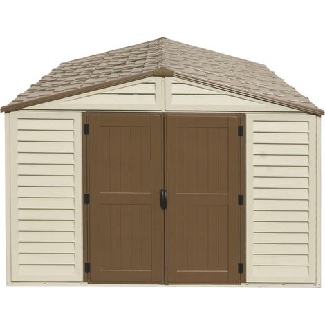 Duramax – Abri de jardin résine 10x13 – Dimensions 3,24 x 4,05 x 2,33 m – Kit 1 fenêtre et fondation inclus – Structure renforcée en uPVC