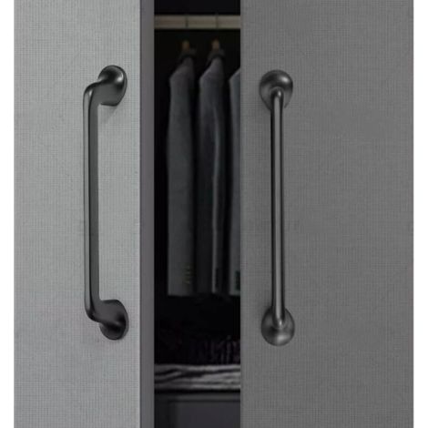 Ensemble de 2 poignées de meuble, poignée d'armoire, poignée de tiroir, poignée d'armoire de cuisine, gris, entraxe de 128 mm, alliage de zinc (1/5)