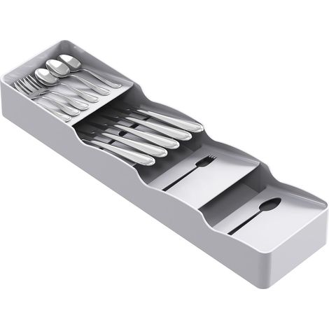 Range Couverts pour Tiroir, pour le Rangement du Tiroir de la Cuisine, Plateau en Plastique pour Cuillères, Fourchettes, Ustensiles et Couteaux, Gris, Profondeur 38cm, Lot de 1 (1/5)