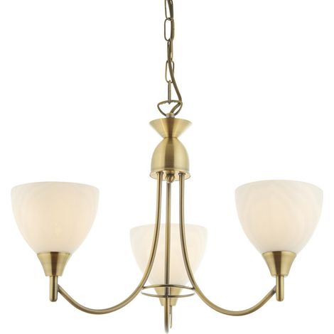 Endon Alton - Lampada a sospensione a 3 bracci multibraccio in ottone antico, vetro opalino, attacco E14 (1/5)