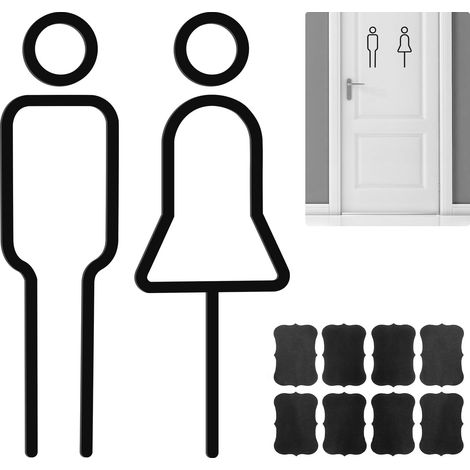 Plaque de WC autoadhésive en acrylique, avec symbole homme et femme, idéale pour hôtel, restaurant, bureau, lieu de travail, zones (noir) (1/5)