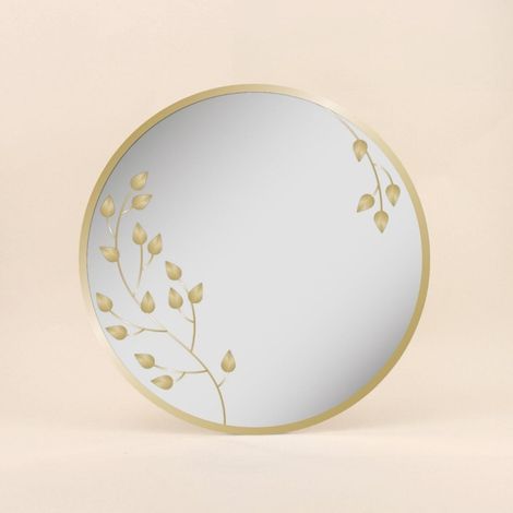 Miroir rond en métal contour fleurs 50cm