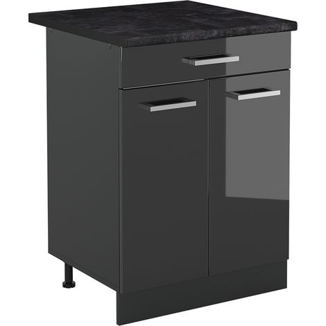 Mobiletto base cucina R-Line, Antracite lucido/Antracite, 60 cm con cassetto piano di lavoro Antracite, Vicco (1/5)