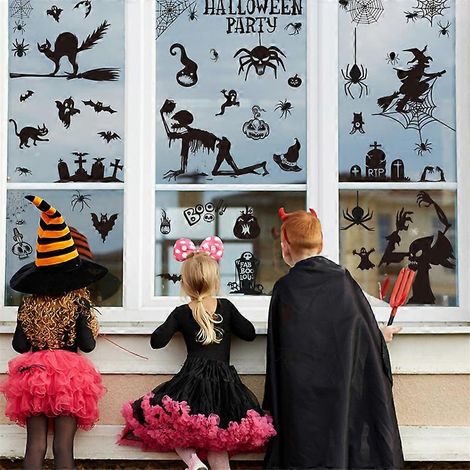 Pegatinas grandes para ventanas de Halloween: decoraciones adhesivas para ventanas con siluetas de monstruos espeluznantes de Halloween, calabazas gigantes, murciélagos, arañas, calcomanías para venta (1/5)