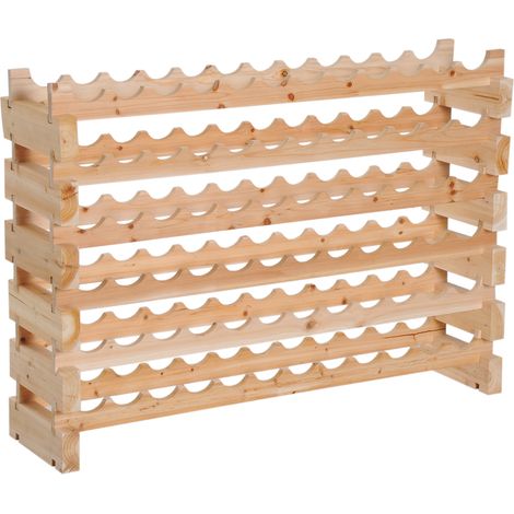 Casier à vin 72 bouteilles, étagère à bouteilles 6 étages modulable et empilable, en bois de sapin massif naturel, pour cave à vin, bar, sous-sol, 114x28x85cm (1/5)