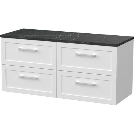 Stonnall Traditional Wall Hung 4 Drawer Vanity Unit with Laminate Worktop, 1200mm, Matt White (1/4)