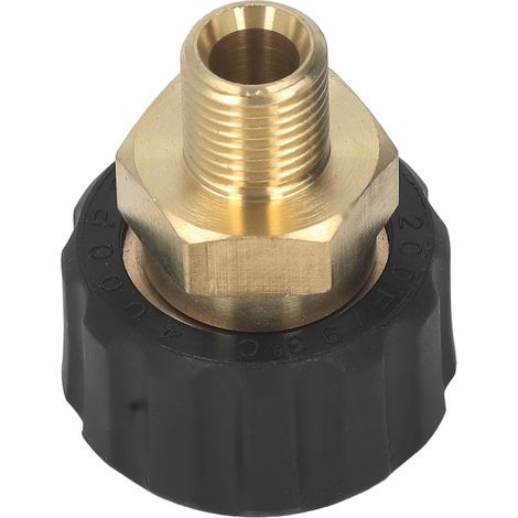 Hochdruckreiniger-Adapter aus Messing und Gummi, korrosionsbeständig, G1/4 Zoll auf M22 x 1,5 mm Hochdruckreiniger-Schlauchgewinde, passend für 14 mm Außendurchmesser (Außengewinde auf Innengewinde). (1/5)