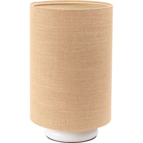 Lampe de chevet Boho 0E0s-D-131w - Pietement blanc, extérieur en jute beige foncé crème, intérieur beige crème (1/3)