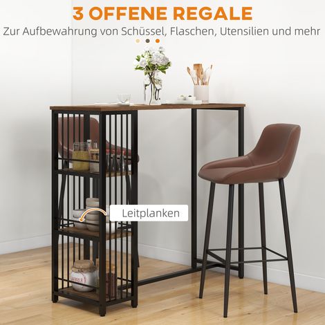 Table haute comptoir cuisine industrielle, 3 étagères, 120x40x105 cm, noir et marron (1/4)