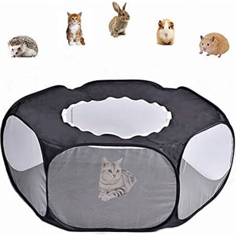 1pc Black Foldable Small Animal Playpen Pet Tent Cage with Zipper Cover Breathable Fence (1/4)