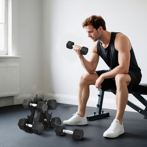 Versatile Dumbbell Set with Three Weights for Home Fitness,Durable Cast Iron,Rubber Coating for Floor Protection,Non-Slip Handles,Compact Storage
