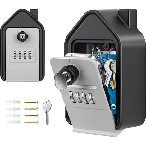 Boite a Clef, Grande Boite a Clefs Securisee Exterieur avec 4 Code & Clés d'urgence Boîte à Clés Murale en Alliage D'aluminium pour L'école de Garage à Domicile Airbnb (Gris) (1/5)