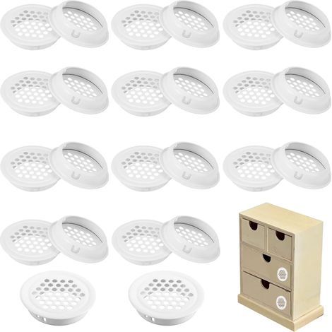 24 grilles de ventilation blanches, grille de ventilation en acier inoxydable de 35 mm, grille de ventilation ronde à trous d'aération pour cuisine, salle de bain, placard, bibliothèque, armoire, cave (1/5)