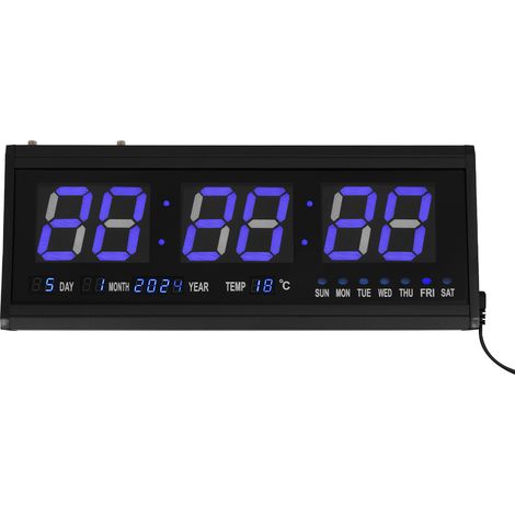 【Maison connectée】19" LED Horloge Murale Numérique de Bureau, Grande Horloge Digitale, Température, Date,  pour Salon Chambre Bureau, Bleu (1/5)