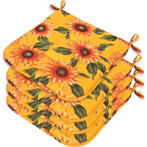 Lot De 4 Coussins Pour Chaise Cuisine Coton Doux Lavables Universelles Tournesols - Jaune (1/4)