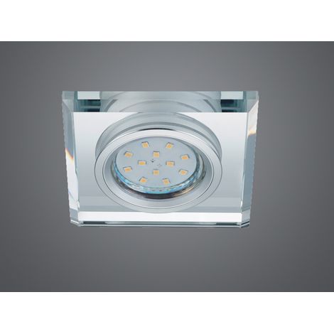 Eckiger LED Deckeneinbaustrahler in Silber Chrom mit Kristallglas 9 x 9cm (1/5)