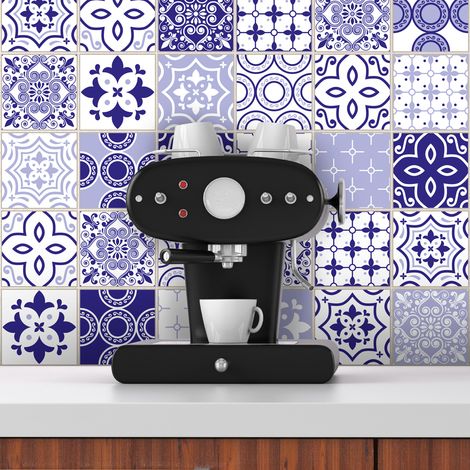 Sticker Mural Carrelage adhésif Cuisine Salle de Bain - 30 STICKERS CARREAUX DE CIMENT MYKONOS - 30stickers15x15cm (1/5)