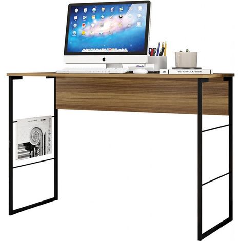 Bureau Plateau Miel Pieds Métalliques Noirs L 120 H 75 P 45 cm (1/5)