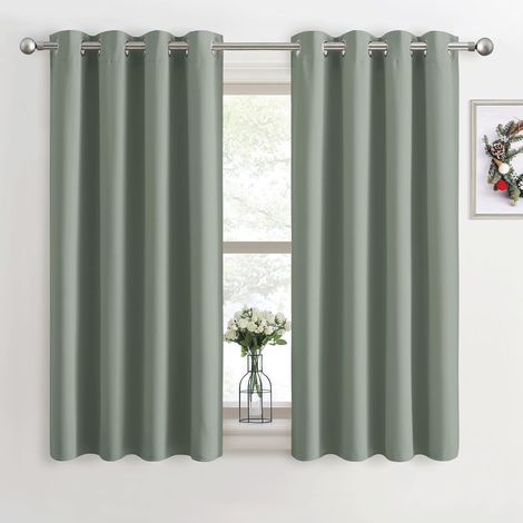 Décoration de Fenêtre - Rideaux Occultant Paire de Rideaux Solides Salon Lumières Bloquer pour Chambre/Tissu Souple Prêt-à-Poser pour Cuisine, 132 x 183 cm, Sauge Vert ，Lot de 2