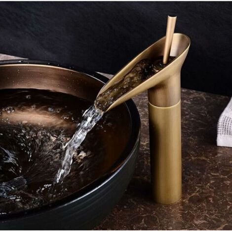 Grifo de lavabo para baño, grifo mezclador tipo cascada, grifo mezclador de lavabo con agua fría y caliente ajustable, latón cromado. (1/4)