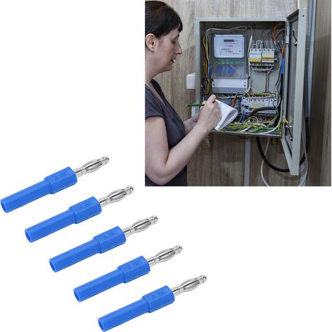Adaptateur de fiche banane mâle 4 mm vers femelle 2 mm J.20012, adapté aux sondes de multimètre, vendu par paquets de 5, bleu. (1/5)