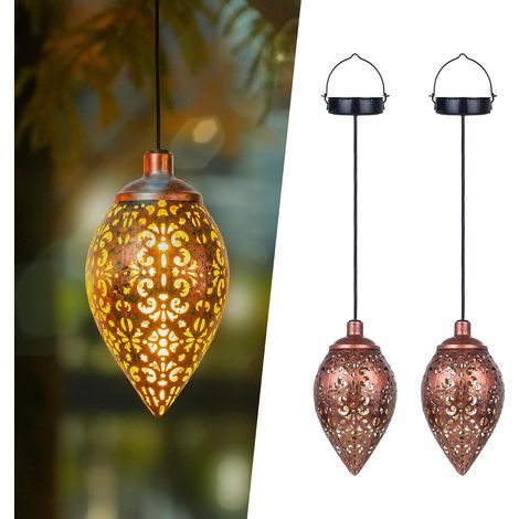 Lot de 2 Lanternes Solaires Extérieures, Métal Suspendu, IP65, Étanche, Jardin, Balcon, Chemin, Cour (1/5)