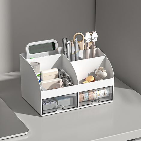 Multifunktionale, transparente Schreibtischbox mit Schublade für Stifte, Bleistifte und Karten (1/5)
