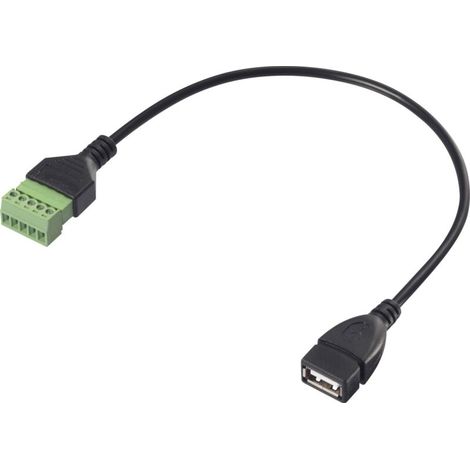 Câble adaptateur USB 2.0 – Connecteur femelle USB A vers pince crocodile (30 cm), gaine en PVC, compatible avec multimètres, capteurs et appareils de mesure