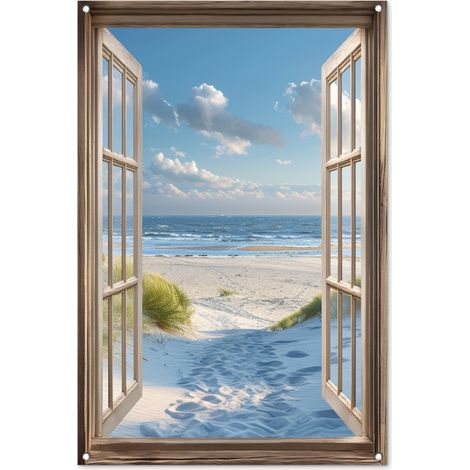 Balcony Privacy Banner View - Beach - Window - Dunes - Sea 80x120 cm (1/5)