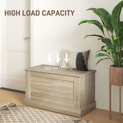 Coffre de rangement en bois de 80 cm (31,5 pouces) avec charnières de sécurité, aspect bois naturel, idéal pour le salon. (1/5)