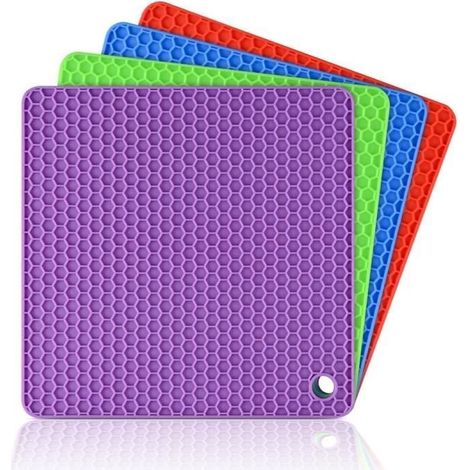 Antidérapant Tapis 4 Pcs Dessous de Plat Silicone, Multi-Usage Résistant à la Chaleur Repose-cuillère Tapis de Table pour Cuisine (1/4)