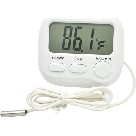 Termómetro digital pequeño con interruptor de encendido/apagado, para uso en interiores y exteriores, con sonda de 1 metro (3 pies). (1/5)