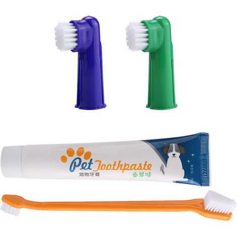 Ensemble de 4 brosses à dents et dentifrices pour chiens et chats, outil de soin dentaire, brosse à dents à double tête et brosse à doigt (1/5)