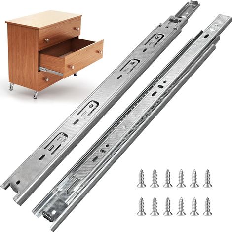 Glissiere pour Tiroir 55,9 cm, Extension Complète Avec Glissières à Roulement à Billes, Coulisse Tiroir 100 lb de Capacité 4 paires (8pcs) (1/5)