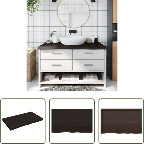 Bois de chêne - Comptoir de salle de bain marron foncé bois massif traité (1/5)
