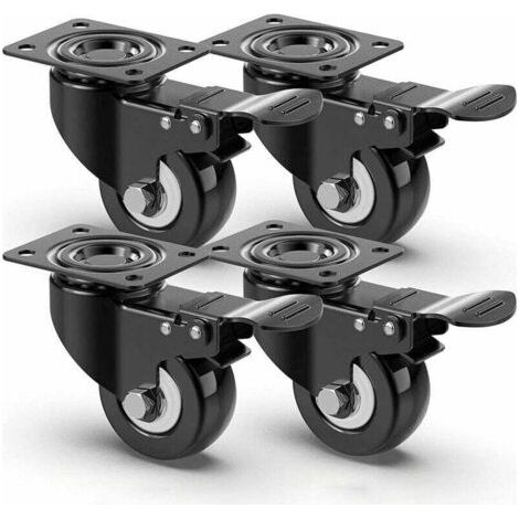 50-mm-Lenkrollen mit Geräuschdämpfung, Möbelrollen mit Bremse, Schwerlastrollen, 400 kg Tragfähigkeit, Rollen für den Transport von Möbeln auf Paletten (schwarz) (1/2)