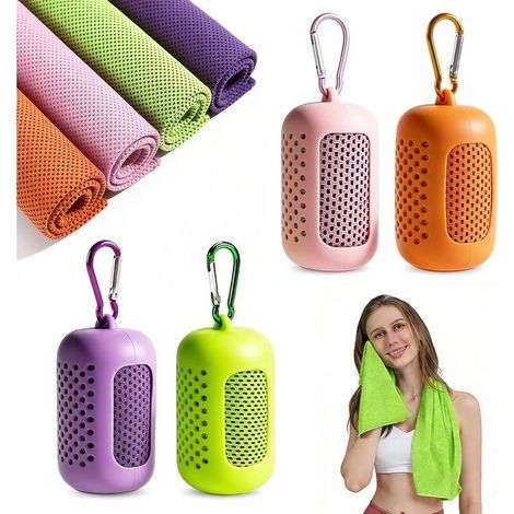 Serviette Rafraîchissante 4 Pièces,Cooling Towel Serviette Froide Microfibre Séchage Rapide,Refroidissement Instantané,Serviette Sport Fitness Yoga Running 30x90 cm avec Étui Silicone (1/5)