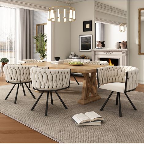 Set di 6 sedie girevoli 59x54x72 cm in velluto beige, stabili, per sala da pranzo – MEUBLIV (1/5)