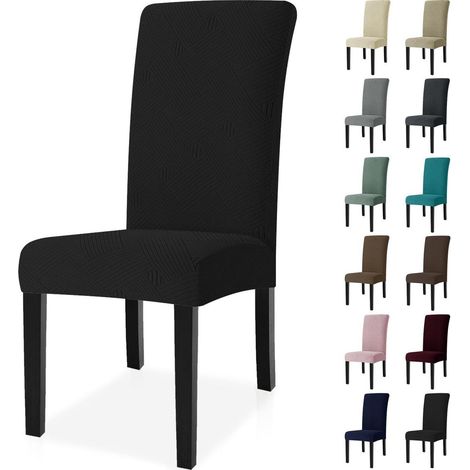 Stuhlhussen 6er Set, Stretch Stuhlbezug abnehmbar und waschbar, Universal Hussen für Esszimmerstühle, Schwarz (1/5)