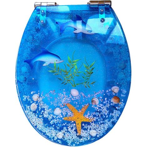 Abattant de toilette allongé, large choix d'abattants à fermeture ralentie, charnières robustes (série Océan) / Bleu (1/5)