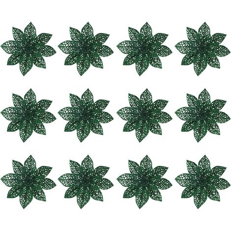 Fleur Artificielle - Décoration De Noël Et Nouvel An - Pour Arbre À Noël Intérieur Extérieur - Lot De 12 Pièces (1/5)