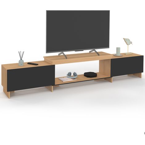 VLAD Mobile TV allungabile a 2 ante in legno e nero 140-240 cm