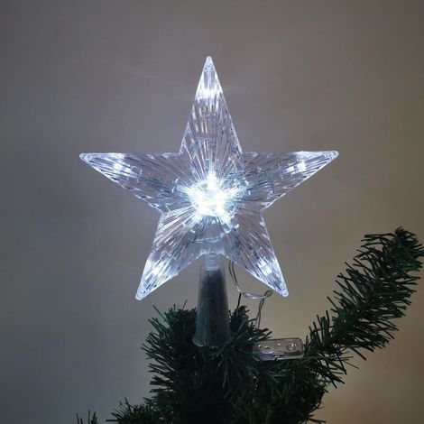 Weihnachtsbaumschmuck mit 10 LEDs - Batteriebetrieben - 16 x 16 cm - Leuchtendes Pentagramm - Weihnachtsbaumstern - Christbaumspitze (Weißes Licht, 16 x 16 cm) (1/5)