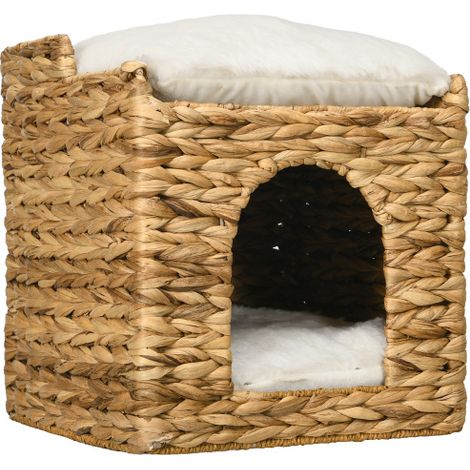 Cuccia per gatti in rattan, a doppio strato, con morbida imbottitura, realizzata in giacinto d'acqua, marrone, portata massima 5 kg, spedizione in loco. (1/5)