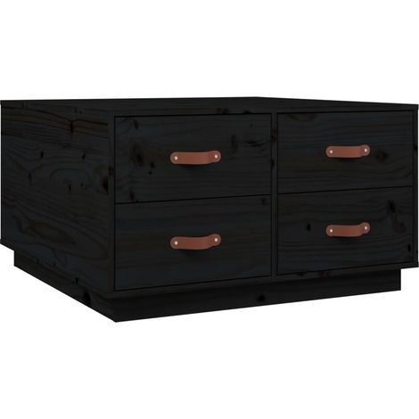 Mesa de centro con 4 cajones, diseño moderno y contemporáneo, 80 x 80 x 45 cm, madera maciza de pino negro DEC039795