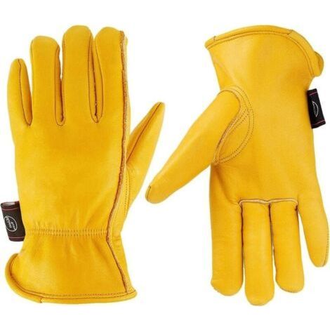 Cuir Gants de travail pour jardinage/Coupe/Construction/ferme/Moto, homme et femme, avec lastique poignet, M/L/XL, jaune (M) (1/5)