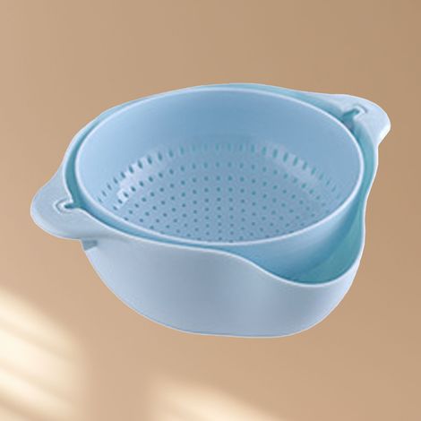 Drehbarer, doppelwandiger Korb zum Waschen von Gemüse und Obst, für die heimische Küche, blau (1/5)