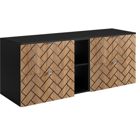 Mobile da bagno, Rovere Artigianale Dorato, 140 x 57 x 46 cm, Maniglie Argento (1/3)