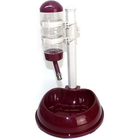 Distributeur Bouteille d'Eau Automatique + Bol Nourriture pour Animaux Gamelle Hauteur Réglable en Plastique pour Chien Chat (Brun)